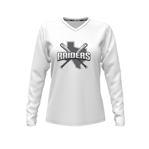 [CUS-DFW-TEES-CMF-VNK-LSL-WHT-FYXS-LOGO1] Decker Comfort T-Shirt (Female Youth XS, White, V Neck, Logo 1, Long Sleeve)