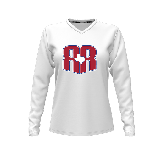 [FTLVCFWH-FYXS-LOGO2] Decker Comfort T-Shirt (Female Youth XS, White, V Neck, Logo 2, Long Sleeve)