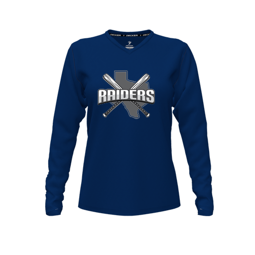 [FTLVCFNV-FYXS-LOGO1] Decker Comfort T-Shirt (Female Youth XS, Navy, V Neck, Logo 1, Long Sleeve)