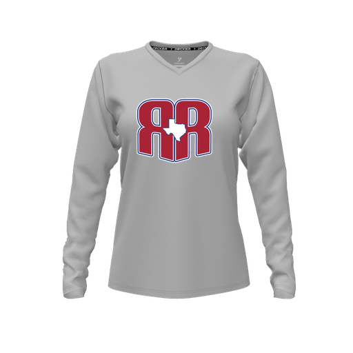 [CUS-DFW-TEES-CMF-VNK-LSL-GRY-FYXS-LOGO2] Comfort T-Shirt (Female Youth XS, Gray, V Neck, Logo 2, Long Sleeve)