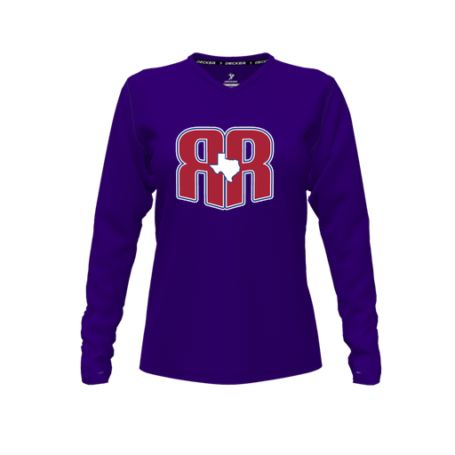 [FTLVCFPP-FYXS-LOGO2] Comfort T-Shirt (Female Youth XS, Purple, V Neck, Logo 2, Long Sleeve)