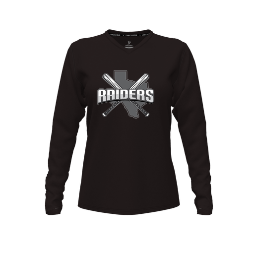 [FTLVPTBK-FYXS-LOGO1] Decker Performance T-Shirt (Female Youth XS, Black, V Neck, Logo 1, Long Sleeve)