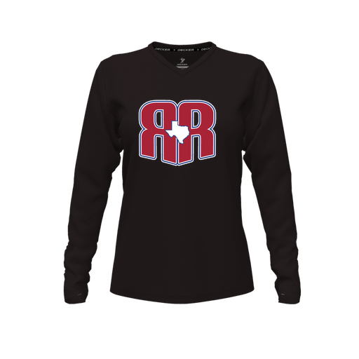 [CUS-DFW-TEES-PER-VNK-LSL-BLK-FYXS-LOGO2] Performance T-Shirt (Female Youth XS, Black, V Neck, Logo 2, Long Sleeve)