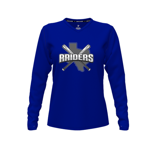 [FTLVPTRY-FYXS-LOGO1] Decker Performance T-Shirt (Female Youth XS, Royal, V Neck, Logo 1, Long Sleeve)