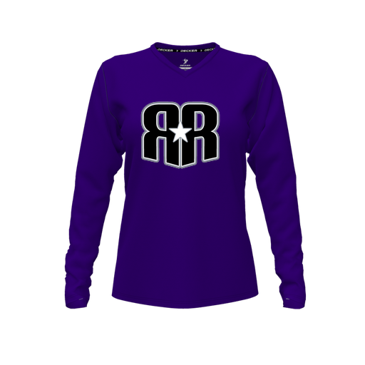 [FTLVPTPP-FYXS-LOGO3] Decker Performance T-Shirt (Female Youth XS, Purple, V Neck, Logo 3, Long Sleeve)
